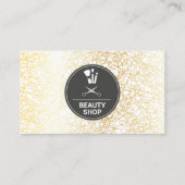 メイクアップとヘアアイコン |金ゴールドテクスチャ背景 名刺 (正面)