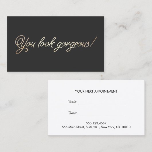 メイクアップとヘアスタイリスト金ゴールドタイポグラフィアポイントメント 予約カード (正面/裏面)