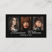 メイクアップとヘア3枚の写真美しいサロンブラック 名刺 (正面)