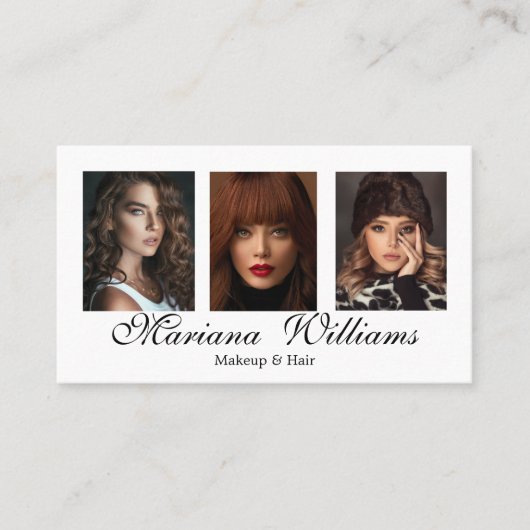メイクアップとヘア3枚の写真美しいサロン 名刺 (正面)
