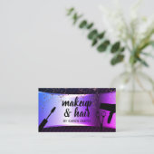 メイクアップとヘア |紫色のメタリックバナーメッシュ 予約カード (スタンド正面)