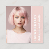 メイクアップと爪、 ネイルソーシャルメディアQRコード スクエア名刺 (正面)