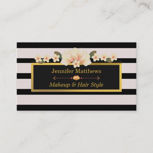 メイクアップと美容師美しいサロンピンクフローラ 名刺 (正面)