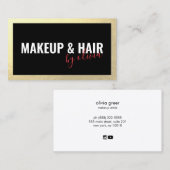 メイクアップと美容師金ゴールドフレームブラック 名刺 (正面/裏面)