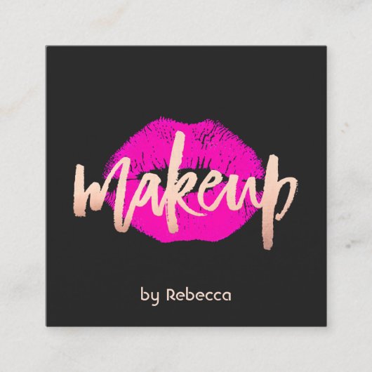 メイクアップはっきりしたアーティストバラ金ゴールドピンクリップキス スクエア名刺 (正面)