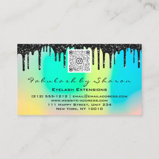 メイクアップまつ毛エクステンションQRコードドリップホログ 名刺 (裏面)