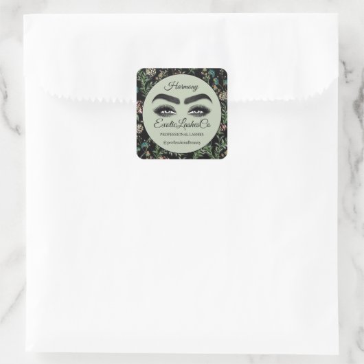 メイクアップまつ毛パッケージクリーナー花模様ブラック スクエアシール (バッグ)