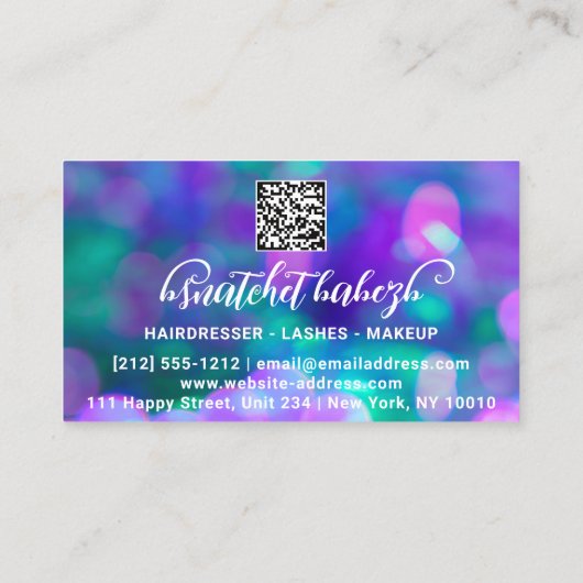 メイクアップまつ毛マイクロブラディングQRコードパープル 名刺 (裏面)
