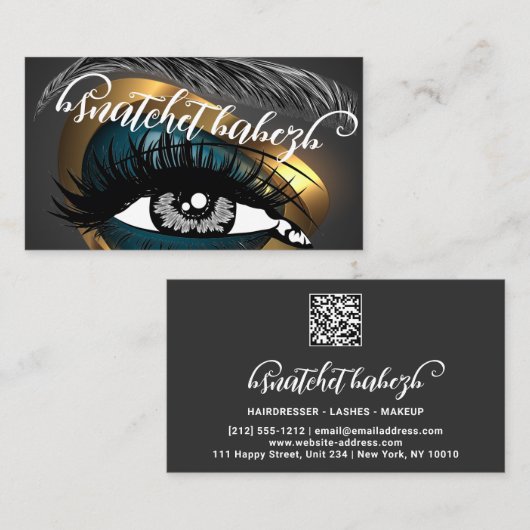 メイクアップまつ毛マイクロブラディングQRコード金ゴールド 名刺 (正面/裏面)