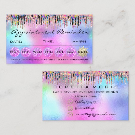 メイクアップまばたきアポイントメントリマインダーホログラフィック 名刺 (正面/裏面)