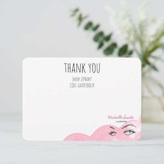 メイクアップまばたきピンクありがとうQrコード割引 サンキューカード (スタンド正面)