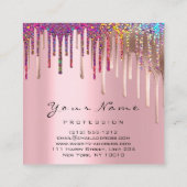 メイクアップまばたき爪、 ネイルピンクユニコーン自筆証筆画の滴 スクエア名刺 (裏面)