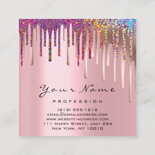 メイクアップまばたき爪、 ネイルピンクユニコーン自筆証筆画の滴 スクエア名刺 (裏面)
