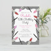 メイクアップをテーマにした誕生日パーティーの招待状 招待状 (スタンド正面)