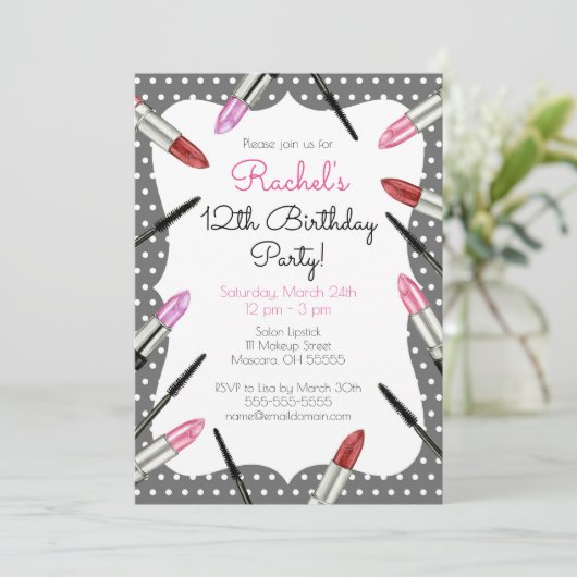 メイクアップをテーマにした誕生日パーティーの招待状 招待状 (スタンド正面)
