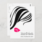 メイクアップアイコンウーマン顔イン白黒ピンク唇 ポストカード (正面/裏面)