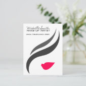 メイクアップアイコンウーマン顔イン白黒ピンク唇 ポストカード (スタンド正面)