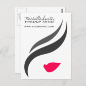 メイクアップアイコンウーマン顔イン白黒ピンク唇 ポストカード (正面/裏面)