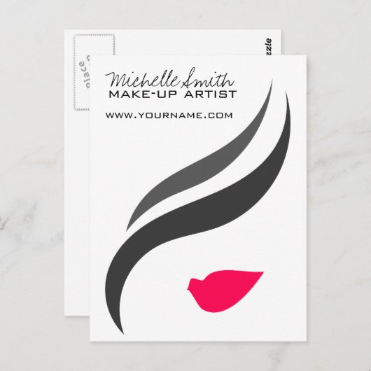 メイクアップアイコンウーマン顔イン白黒ピンク唇 ポストカード (正面/裏面)