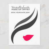 メイクアップアイコンウーマン顔イン白黒ピンク唇 ポストカード (正面)