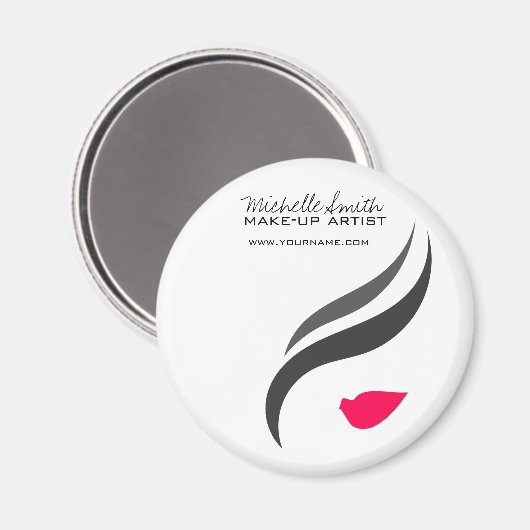メイクアップアイコンウーマン顔イン白黒ピンク唇 マグネット (正面/裏面)