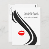 メイクアップアイコンウーマン顔白黒赤い唇 ポストカード (正面/裏面)
