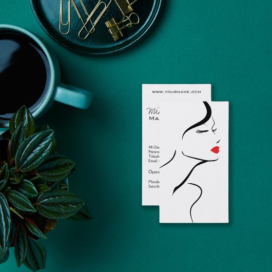 メイクアップアイコンウーマン顔白黒赤い唇 名刺