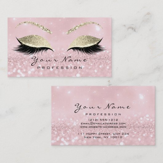 メイクアップアイズラッシュグリッターピンク金ゴールド 名刺 (正面/裏面)