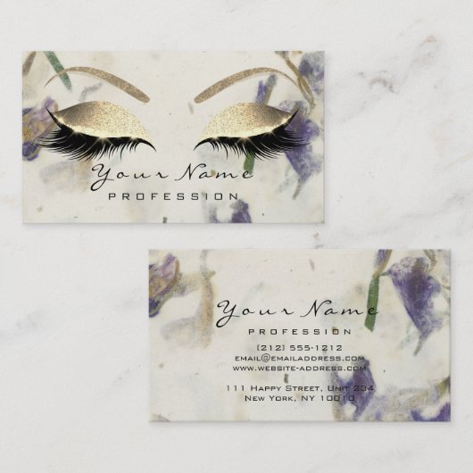 メイクアップアイズラッシュグリッター金ゴールド紫 名刺 (正面/裏面)