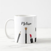 メイクアップアイテムのイラストレーションパーソナライズされたと名前 コーヒーマグカップ (左)