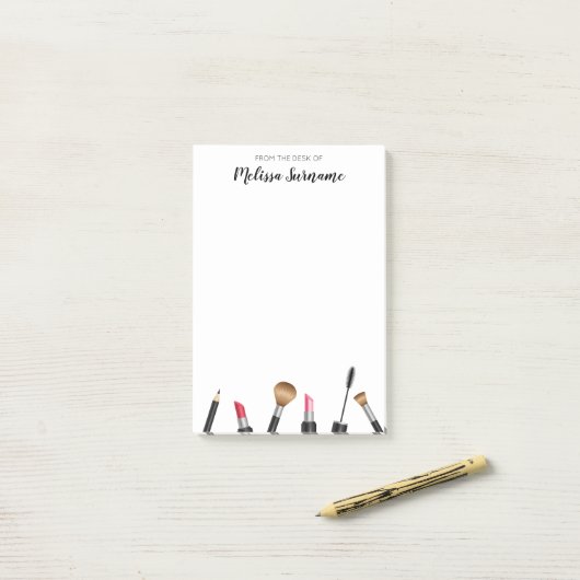 メイクアップアイテムのデザインパーソナライズされたと名前 ポストイット (デスク上)