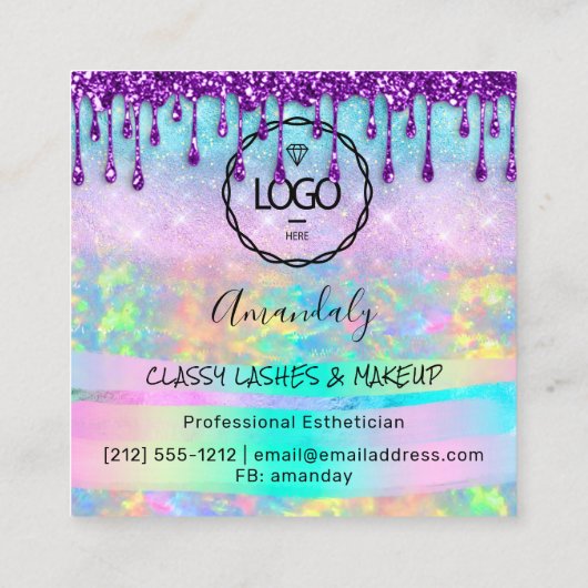メイクアップアイドラッシュマイクロブレード爪、 ネイルスタジオパープルドリップ スクエア名刺 (裏面)