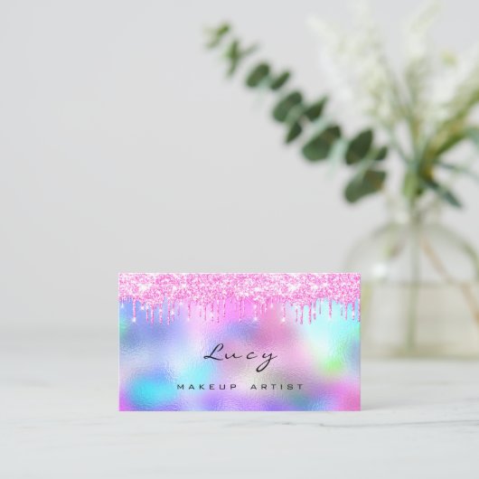 メイクアップアイブロウ名まぶし明るい赤紫色ピンクドリップ 名刺 (スタンド正面)
