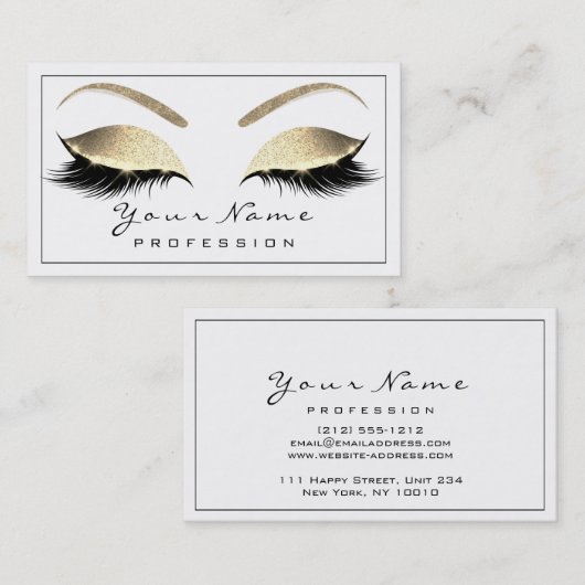 メイクアップアイブロウ美しいラッシュグリッター金ゴールドホワイト 名刺 (正面/裏面)