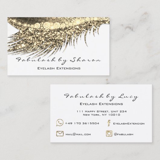 メイクアップアイブロッシュエクステンショングリッターホワイト金ゴールド 名刺 (正面/裏面)