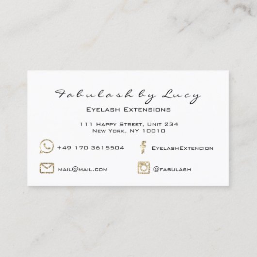 メイクアップアイブロッシュエクステンショングリッターホワイト金ゴールド 名刺 (裏面)