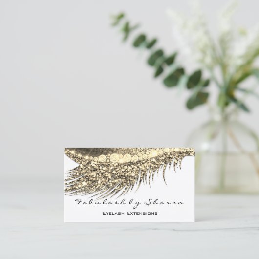 メイクアップアイブロッシュエクステンショングリッターホワイト金ゴールド 名刺 (スタンド正面)