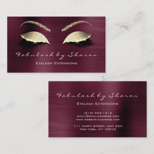 メイクアップアイブロラッシュグリッタークリスタルブルガンディルクス 名刺 (正面/裏面)