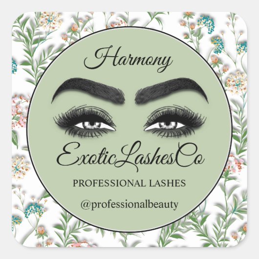 メイクアップアイラッシュパッケージクリーナーフローラミントグリーン スクエアシール (正面)