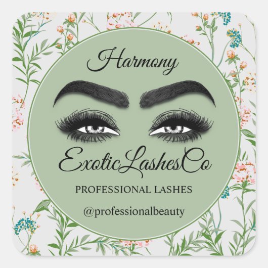 メイクアップアイラッシュパッケージクリーナーフローラMIntグリーン スクエアシール (正面)