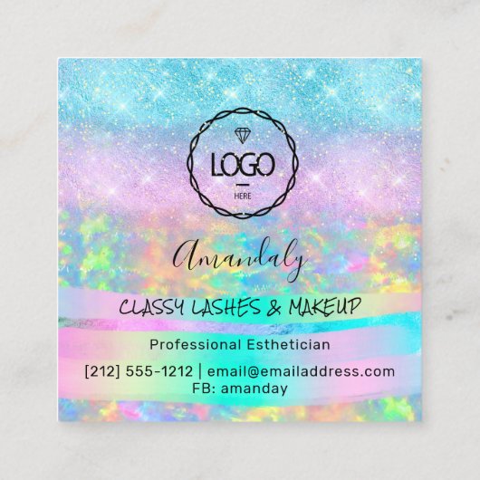 メイクアップアイラッシュマイクロブレードドリップスのロゴダイヤモンド金ゴールド スクエア名刺 (裏面)