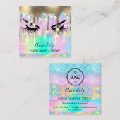 メイクアップアイラッシュマイクロブレードドリップスのロゴパープル金ゴールド スクエア名刺 (正面/裏面)