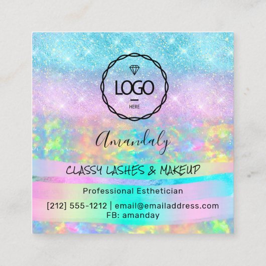 メイクアップアイラッシュマイクロブレードドリップスのロゴパープル金ゴールド スクエア名刺 (裏面)