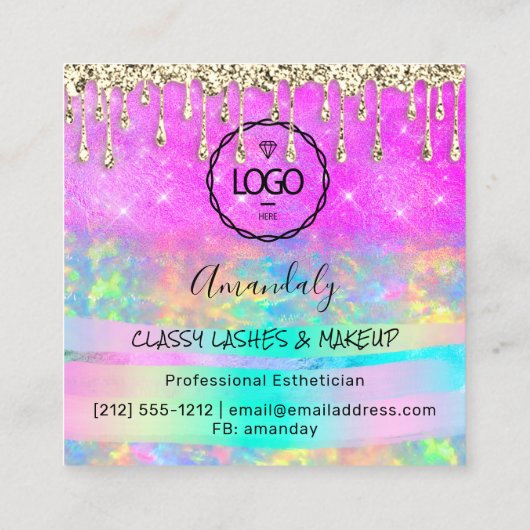 メイクアップアイラッシュマイクロブレードドリップスのロゴロータスマーメイド スクエア名刺 (裏面)