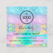 メイクアップアイラッシュマイクロブレードドリップスロゴ紫色のグリット スクエア名刺 (裏面)