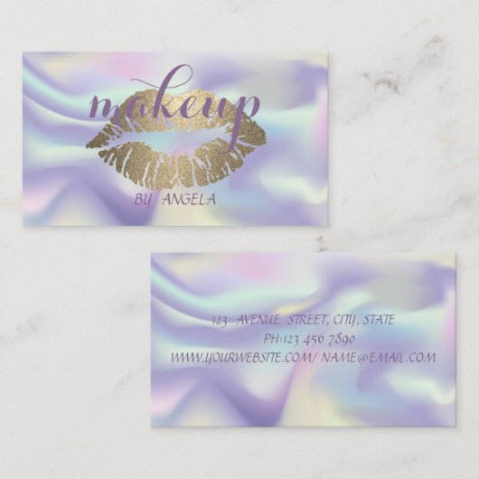 メイクアップアーティスエレガントトの輝く唇ホログラフィック 名刺 (正面/裏面)