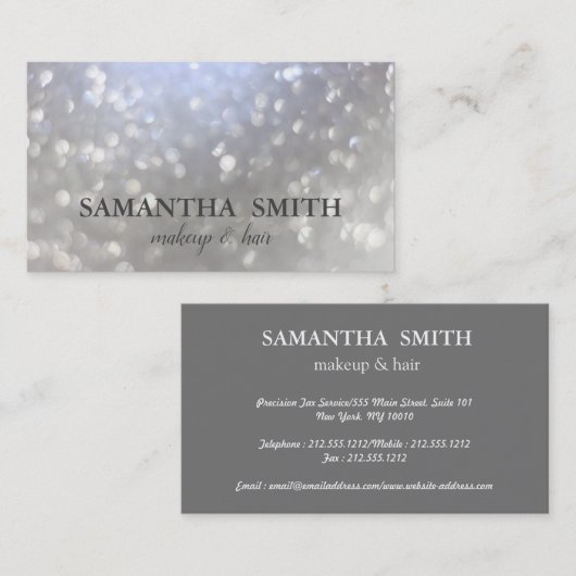 メイクアップアーティスエレガントトモダンシルバーグリッター 名刺 (正面/裏面)