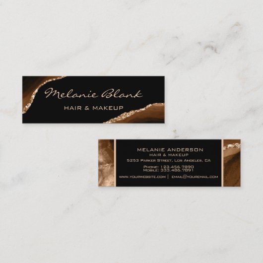 メイクアップアーティスエレガントトAgate黒と金ゴールド大理石 スキニー名刺 (正面/裏面)