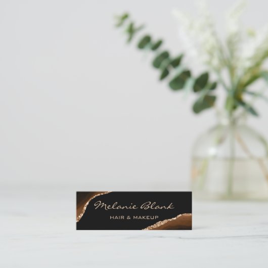 メイクアップアーティスエレガントトAgate黒と金ゴールド大理石 スキニー名刺 (スタンド正面)