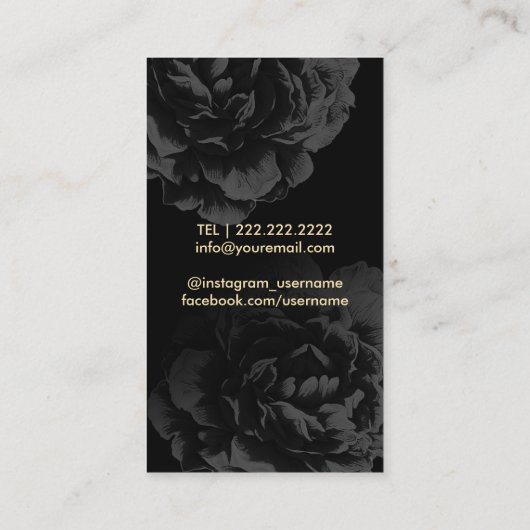 メイクアップアーティスカスタムトのロゴエレガントブラックフローラ 名刺 (裏面)